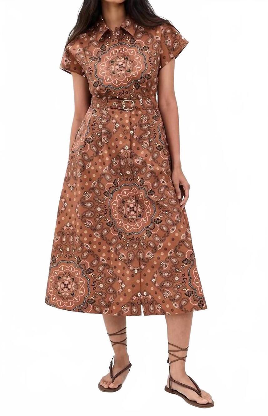 NEW CARA CARA sawyer floral cotton poplin midi shirtdress in bandana camel